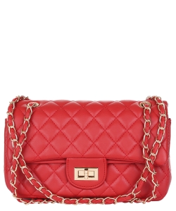 Quilted Mid Size Turn Lock Crossbody Bag 6503 RED